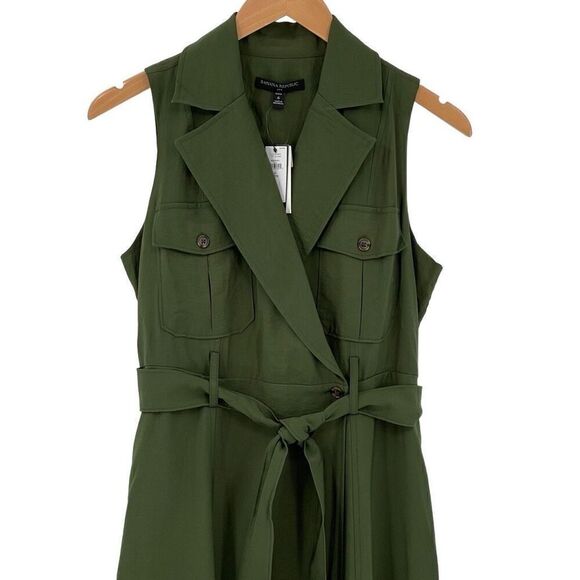 Banana Republic Factory Sleeveless Twill Wrap Maxi Dress Belted Green 6 Petite - Picture 2 of 8